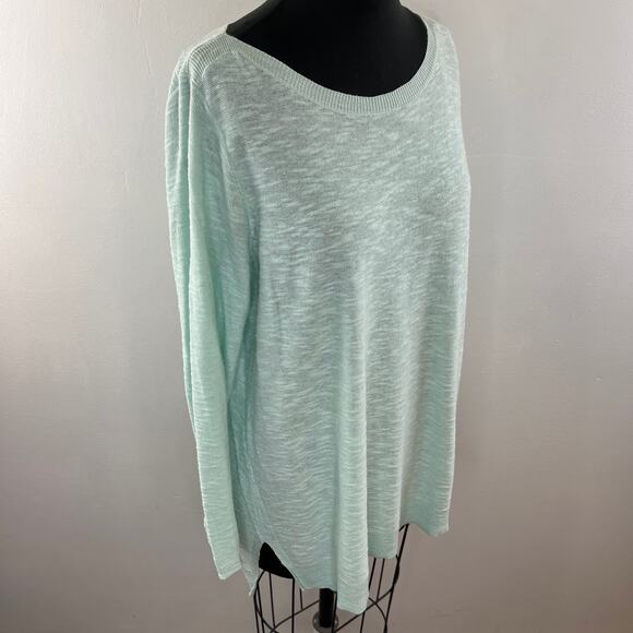 EILEEN FISHER Mint Green Linen Cotton Boat Neck Long Sleeve Pullover Sweater - Picture 4 of 7